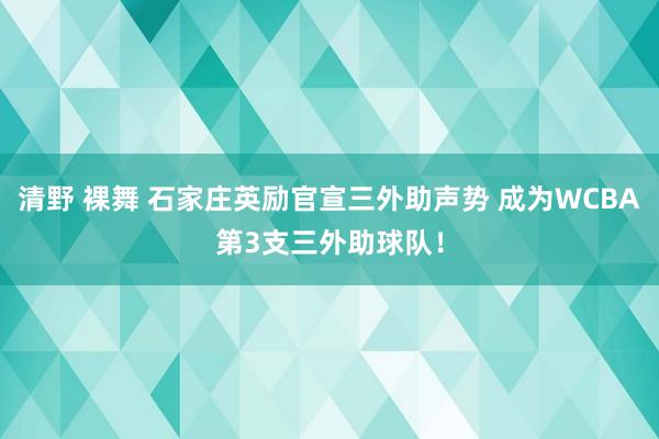 清野 裸舞 石家庄英励官宣三外助声势 成为WCBA第3支三外助球队！